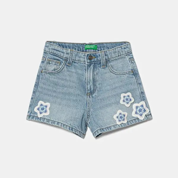 Dětské riflové kraťasy United Colors of Benetton modrá barva, s aplikací, 42MHG902W
