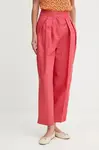 Kalhoty s příměsí lnu United Colors of Benetton dámské, růžová barva, high waist, 45BVDF09B