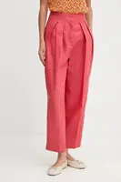 Kalhoty s příměsí lnu United Colors of Benetton dámské, růžová barva, high waist, 45BVDF09B