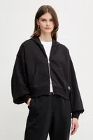 Bavlněná mikina Calvin Klein Jeans dámská, černá barva, s kapucí, hladká, LV047C216G
