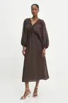 Lněné šaty Answear.LAB hnědá barva, midi