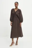 Lněné šaty Answear.LAB hnědá barva, midi