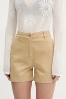 Kraťasy HUGO dámské, béžová barva, hladké, high waist, 50538930