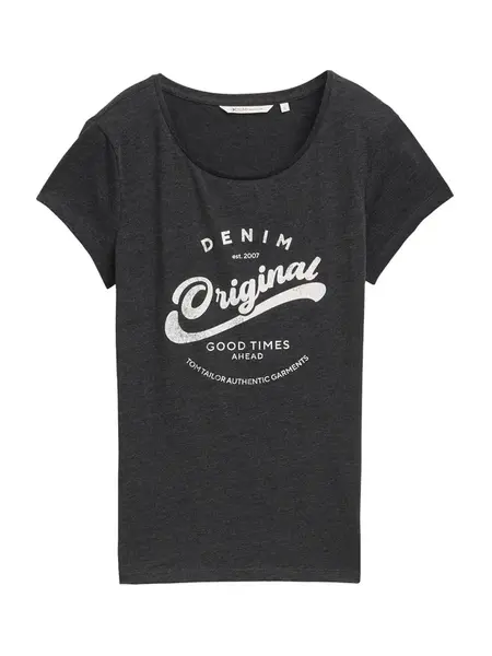 TOM TAILOR DENIM Tričko  tmavosivá / biela