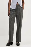 Kalhoty Abercrombie & Fitch dámské, šedá barva, široké, high waist, KI156-5380