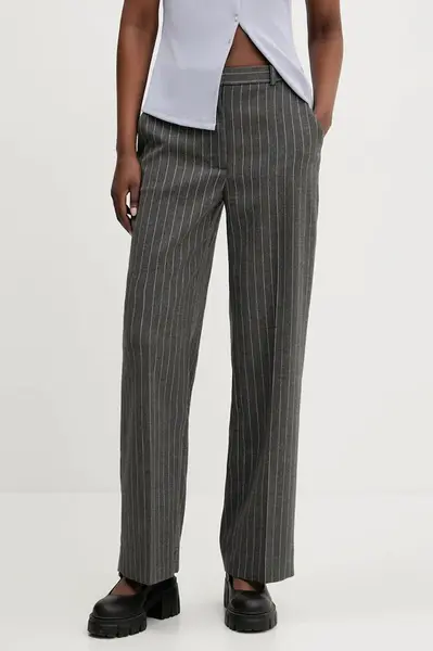 Kalhoty Abercrombie & Fitch dámské, šedá barva, široké, high waist, KI156-5380