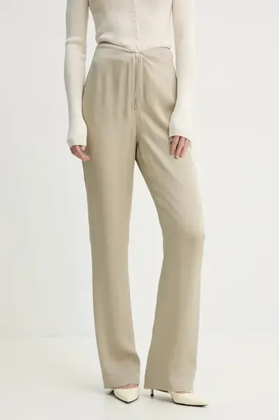 Kalhoty Nanushka LINETT dámské, béžová barva, jednoduché, high waist, NW25RSPA19572