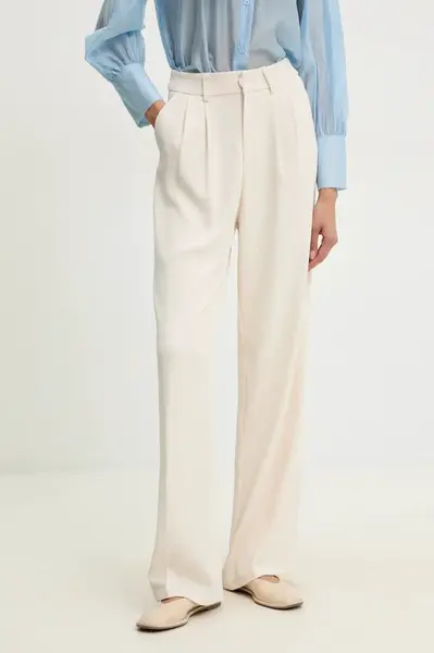 Kalhoty Answear.LAB dámské, béžová barva, široké, high waist