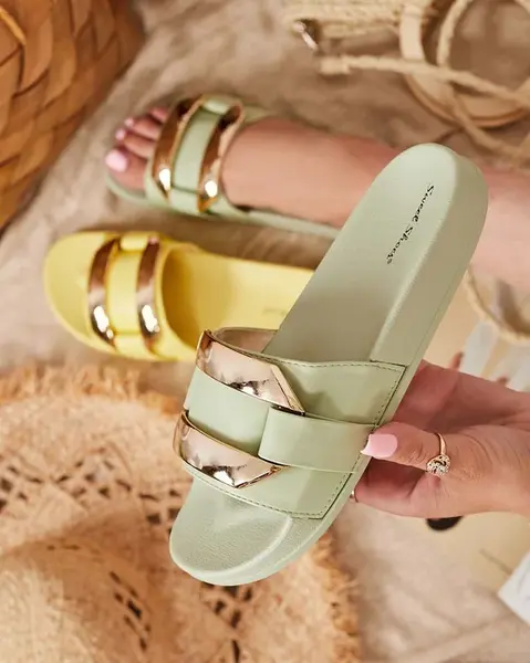 Resti Women's green slippers with golden Serina ornament - Footwear