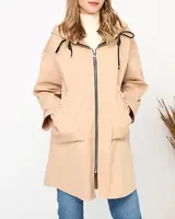 Resti Beige women's coat jacket with hood- Clothing