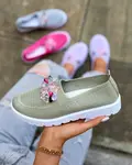 Resti Khaki women's fabric moccasins with crystals Fezens