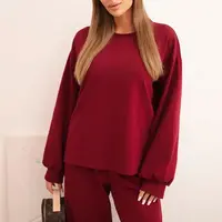 Polski Dámsky bavlnený komplet so širokými nohavicami a dlhým rukávom bordeaux