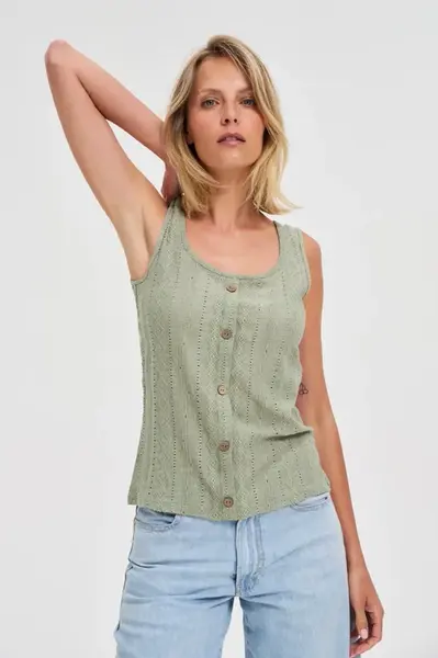 Marisse Olive Button Top