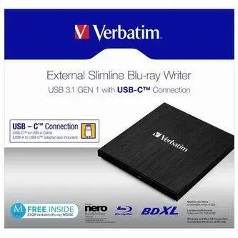 Verbatim 43889 externí Blu-Ray mechanika, USB 3.1, USB-C, ZDARMA 25GB MDISC