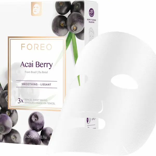 Foreo Vyhlazující plátýnková maska pro zralou pleť Acai Berry (Smoothing Sheet Mask) 3 x 20 g