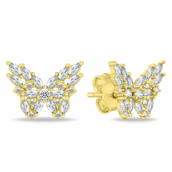 Brilio Silver Oslnivé pozlacené náušnice Motýlek se zirkony EA1057Y