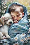 Miminko se štěňátkem 30x40cm (Diamantové malování)