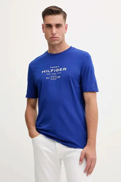 Bavlněné tričko Tommy Hilfiger pánské, modrá barva, MW0MW40002