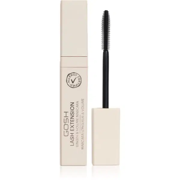 Gosh Lash Extension řasenka pro prodloužení a zahuštění řas odstín Extreme Black 7 ml