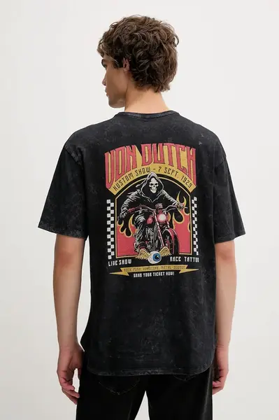 Bavlněné tričko Von Dutch pánské, šedá barva, s potiskem, VD.1.H.TR.REAPER