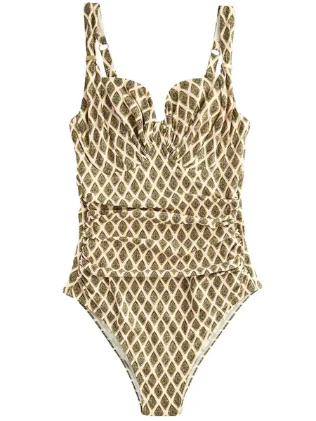 Next Jednodielne plavky  krémová / zelená / čierna