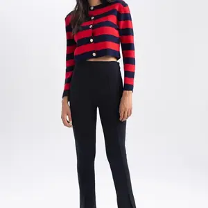 DEFACTO Basic Straight Pants Slim Fit Slim Cut High Waist Short Leg