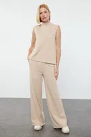 Trendyol Beige Thessaloniki Knitted Sleeveless Blouse and Trousers Top-Bottom Set