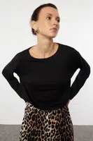 Trendyol Black 100% Cotton Oversize/Wide Fit Long sleeve Knitted T-Shirt
