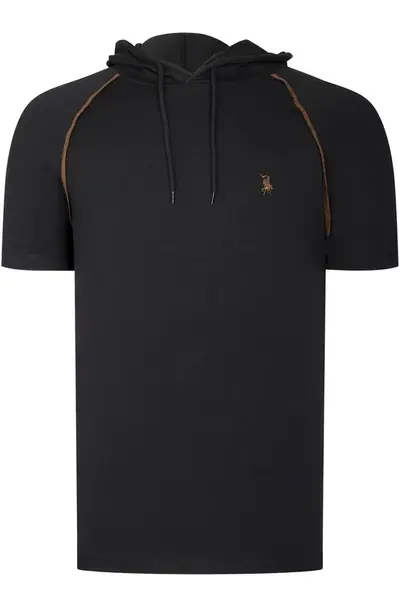 T8570 DEWBERRY HOODED MEN'S T-SHIRT-PLAIN BLACK