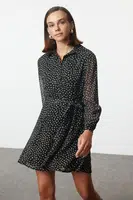 Trendyol Multicolored Belted Polka Dot Waist Opening Lined Mini Chiffon Woven Winter Dress