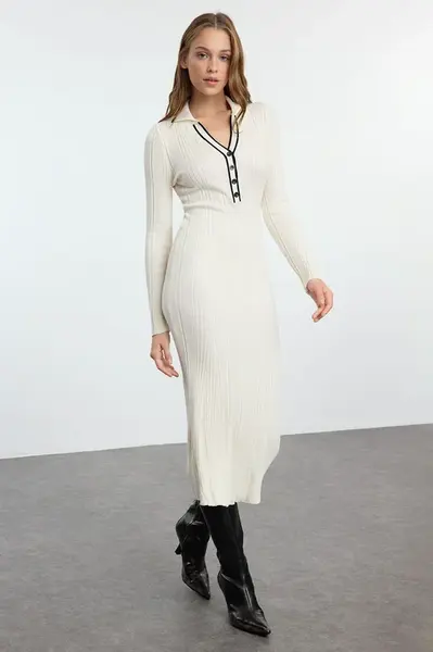 Trendyol Stone Color Block Midi Knitwear Premium Yarn/Special Yarn Dress