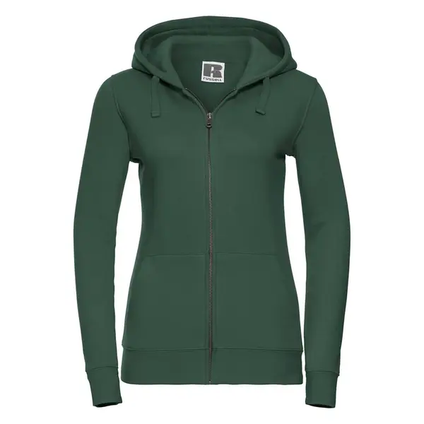 Green women's hoodie with Authentic Russell zipper