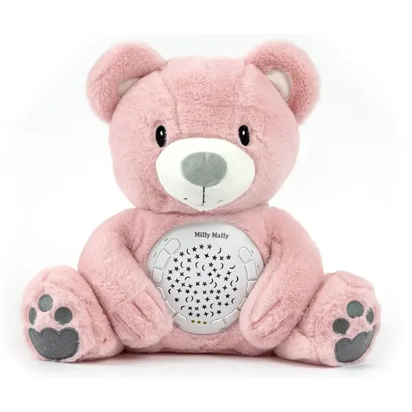 Plyšový zaspávačik medvedík s projektorom Milly Mally Bear pink , 20C59027
