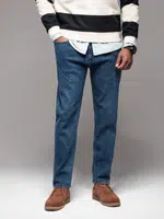 Ombre Men's CARROT FIT denim pants with decorative darts - dark blue