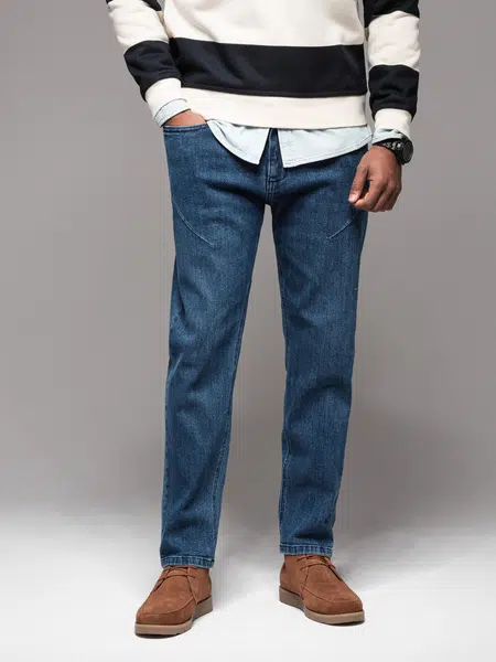Ombre Men's CARROT FIT denim pants with decorative darts - dark blue