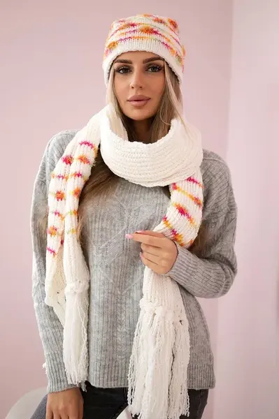 Dámský set s šátkem Anika K304 ecru + oranžová