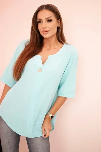 Kesi Włoski Dámska mušelínová košeľa s gombíkom mäta