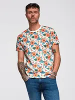 Ombre Men's cotton t-shirt with floral full print pattern - white