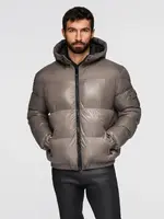 Ombre Warm men's puffer jacket with welts - dark beige