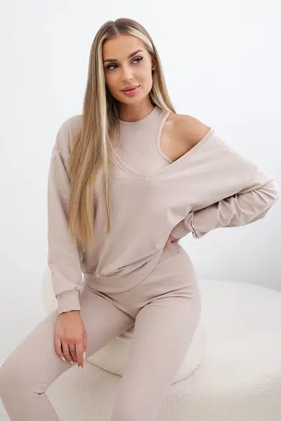 3-piece set sweatshirt + top + leggings beige