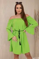 Dress with a drawstring at the waist in light green colour