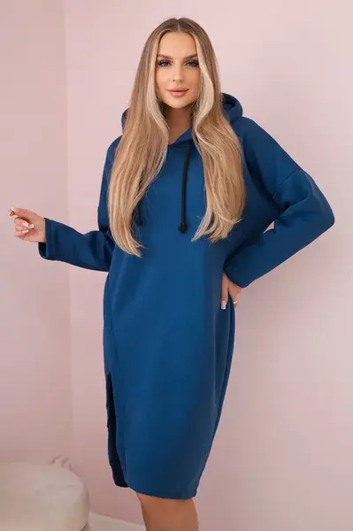 Dress with a hood and slit for side jeans