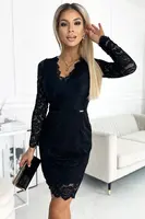 Lace dress with long sleeves and neckline Numoco