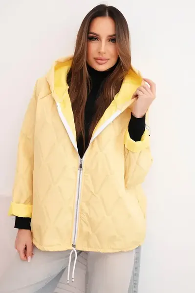 Kesi Włoski Dámska jarnej prešívanej bundy s kapucňou a zipsom žltá