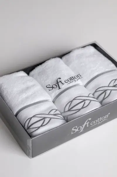 Dárková sada malých ručníků VITA, 3 ks Bílá / šedá výšivka