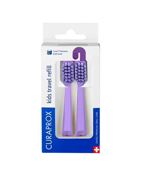 CURAPROX Náhradné hlavičky do detského cestovného setu, fialové