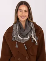 Tmavosivý šál s čipkou a strapcami