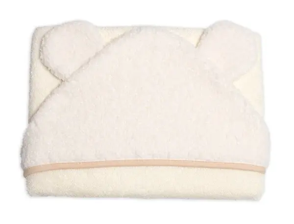 Baby Nellys Kojenecká osuška s kapucí a oušky Boucle 80x80cm, froté -  smetanová