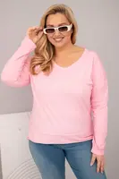 Kesi Włoski Dámska blúzka Plus Size s V výstrihom a dlhším zadným dielom svetloružová