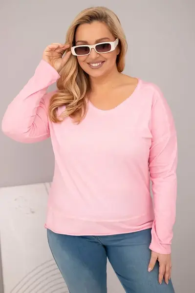 Kesi Włoski Dámska blúzka Plus Size s V výstrihom a dlhším zadným dielom svetloružová